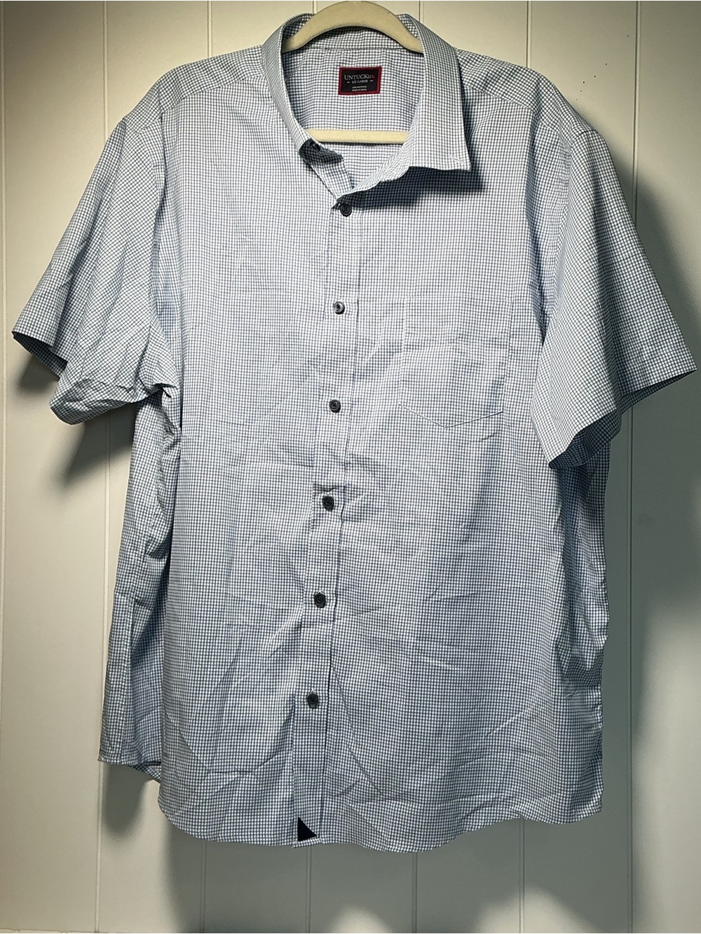 UNTUCKit Mens XXL Short Sleeve Button Down Shirt Blue White Checkered